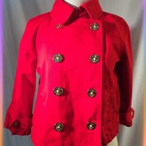 Lauren Ralph Lauren Jacket Red Double Breasted Nautical 3/4 sleeve Petite S VTG